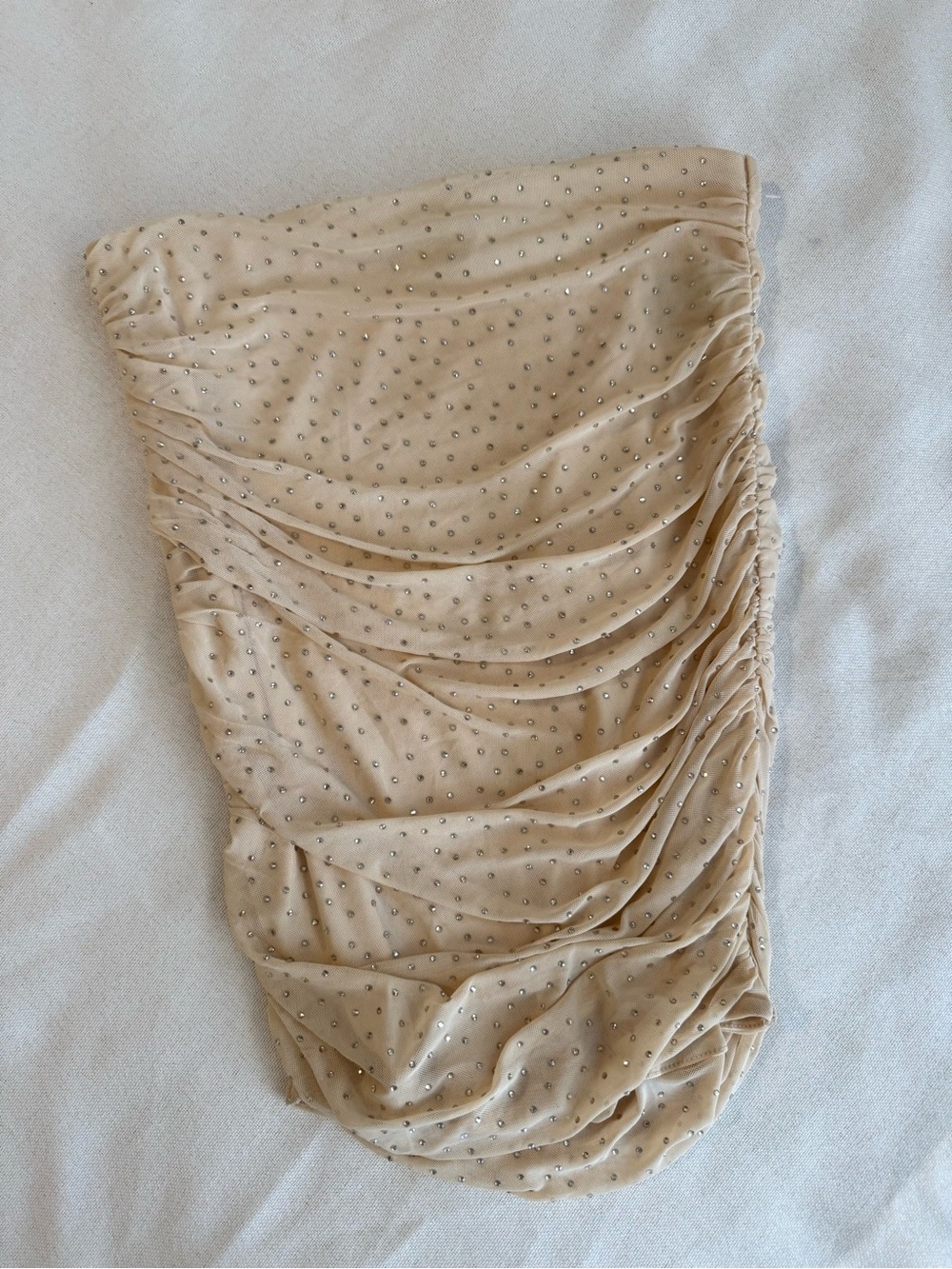 AFRM Los Angeles Skirt Womens Size M Beige Rhinestone Ruched Bodycon Mini